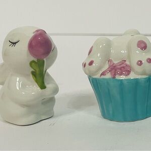 Cracker Barrel Cute Ceramic Bunny and Cupcake Salt and Pepper Shakers